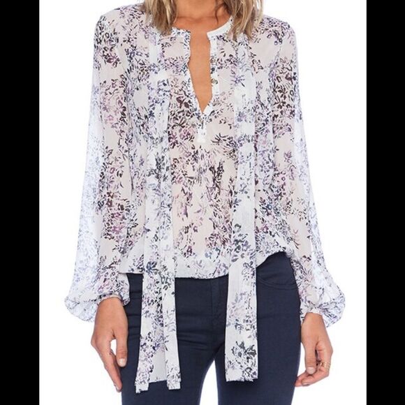 MARCHESA VOYAGE V Neck Tie Blouse In Floral Camo - Picture 1 of 7